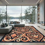 Ornate Pink Heart Floral Scroll Rug
