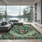 Ornate Teal Floral Scrollwork Rug