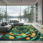 Golden Vortex Currency Swirl Abstract Rug