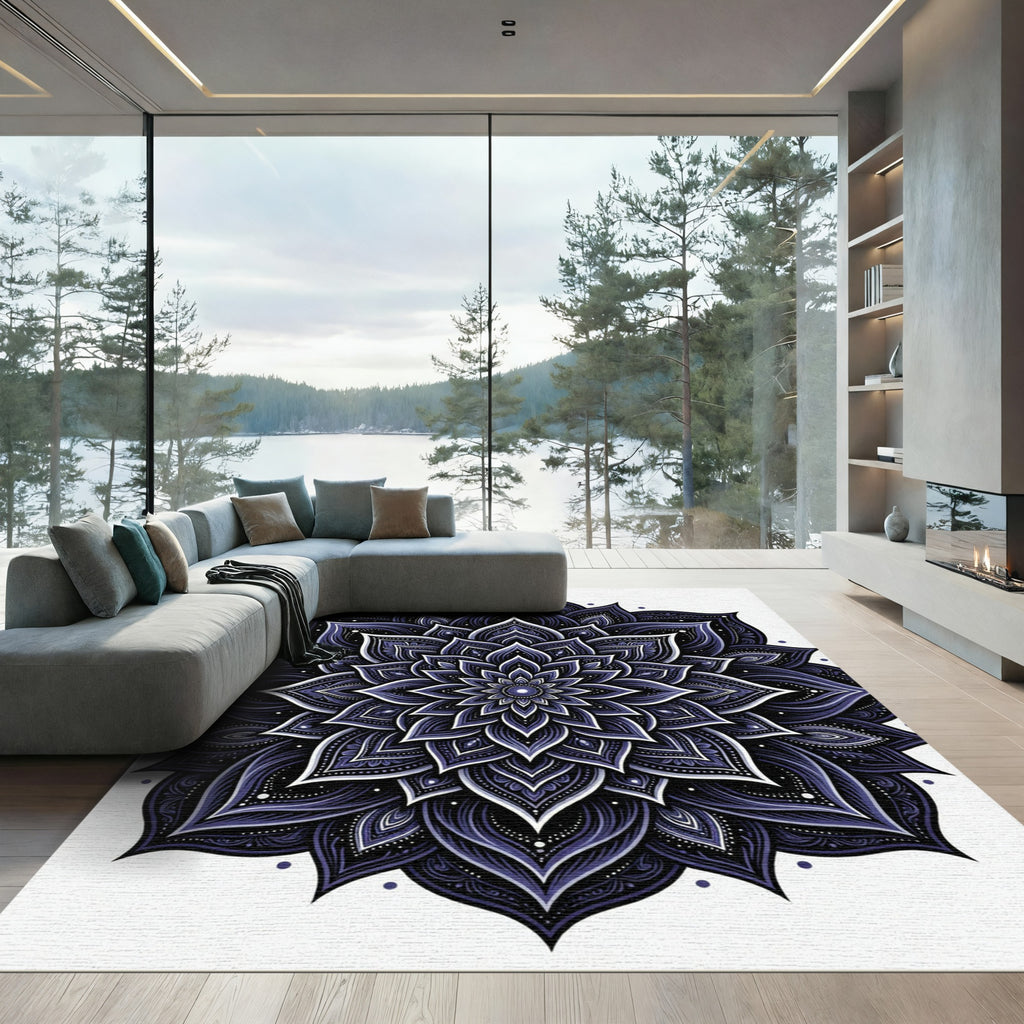 Deep Indigo Layered Floral Mandala Rug