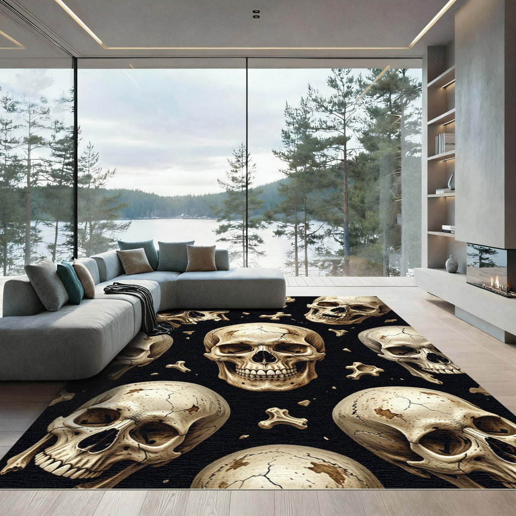 Dark Gothic Cranium Bone Scatter Rug