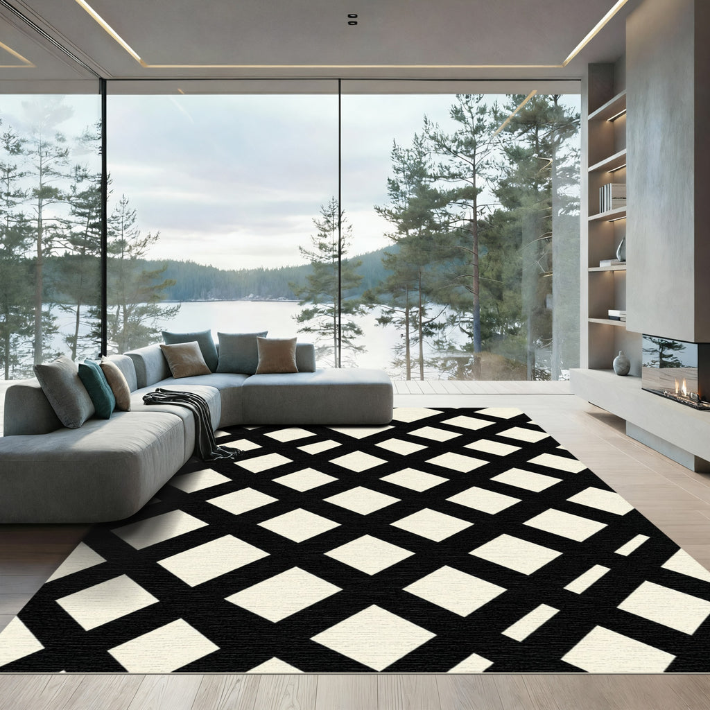 Black Cream Woven Diamond Arrangement Rug
