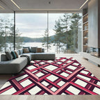 Crimson Geometric Interwoven Lattice Rug
