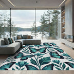 Teal Butterfly and Botanical Garden Rug