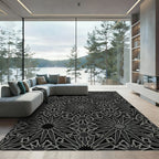 Dark Gray Starburst Geometric Intricate Rug
