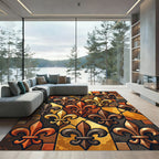 Golden Fleur-de-lis Earth Tone Mosaic Rug