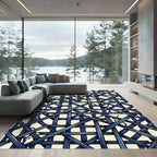 Geometric Navy Blue Lattice Twig Grid Rug
