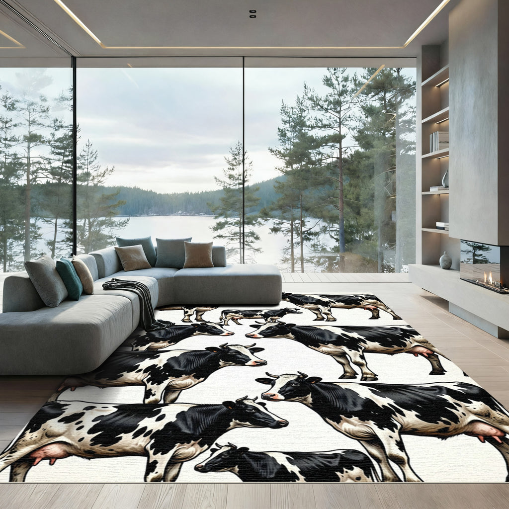 Black and White Farmhouse Cow Herd Rug