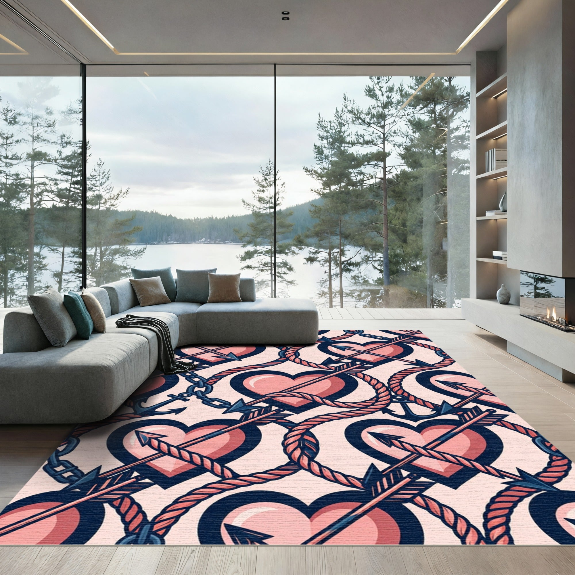 Pink Arrows Hearts Nautical Rope Rug