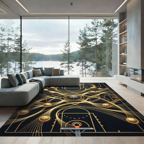 Abstract Golden Basketball Motion Court Rug