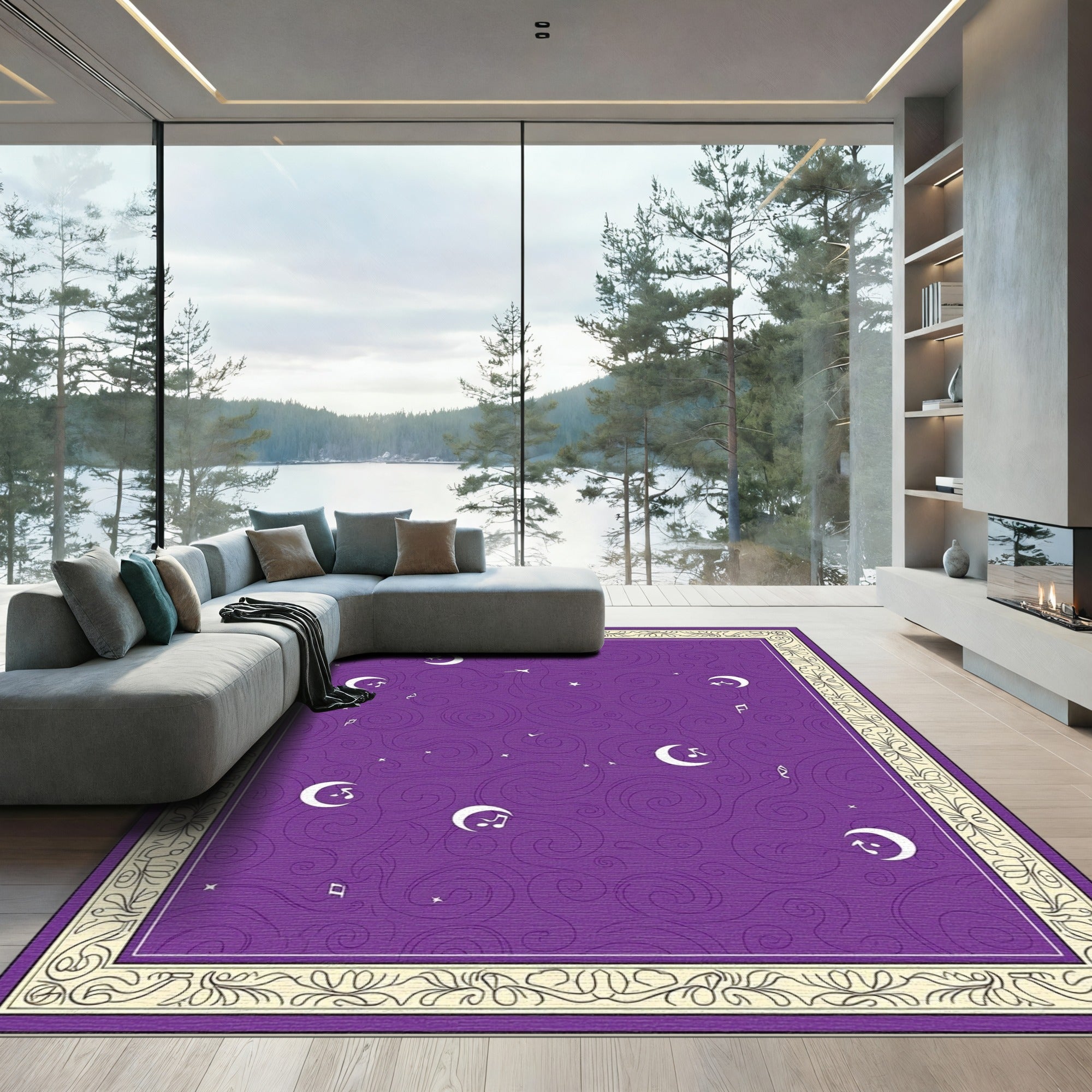 Purple Swirl Moon Music Night Sky Rug