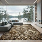 Elegant Gold Ornamental Damask Scroll Rug