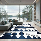 Geometric Metallic Blue Forest Triangle Abstract Rug