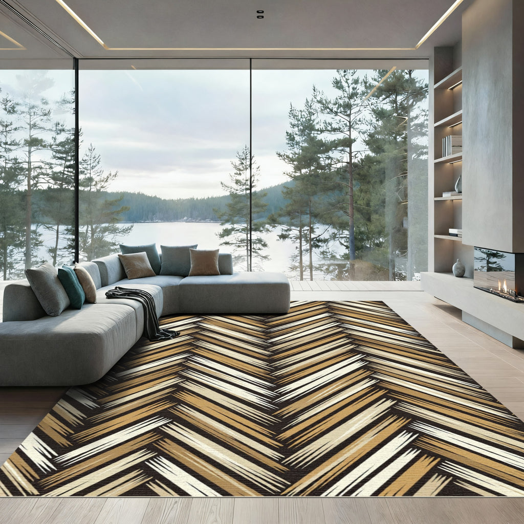 Warm Beige Herringbone Weave Rug