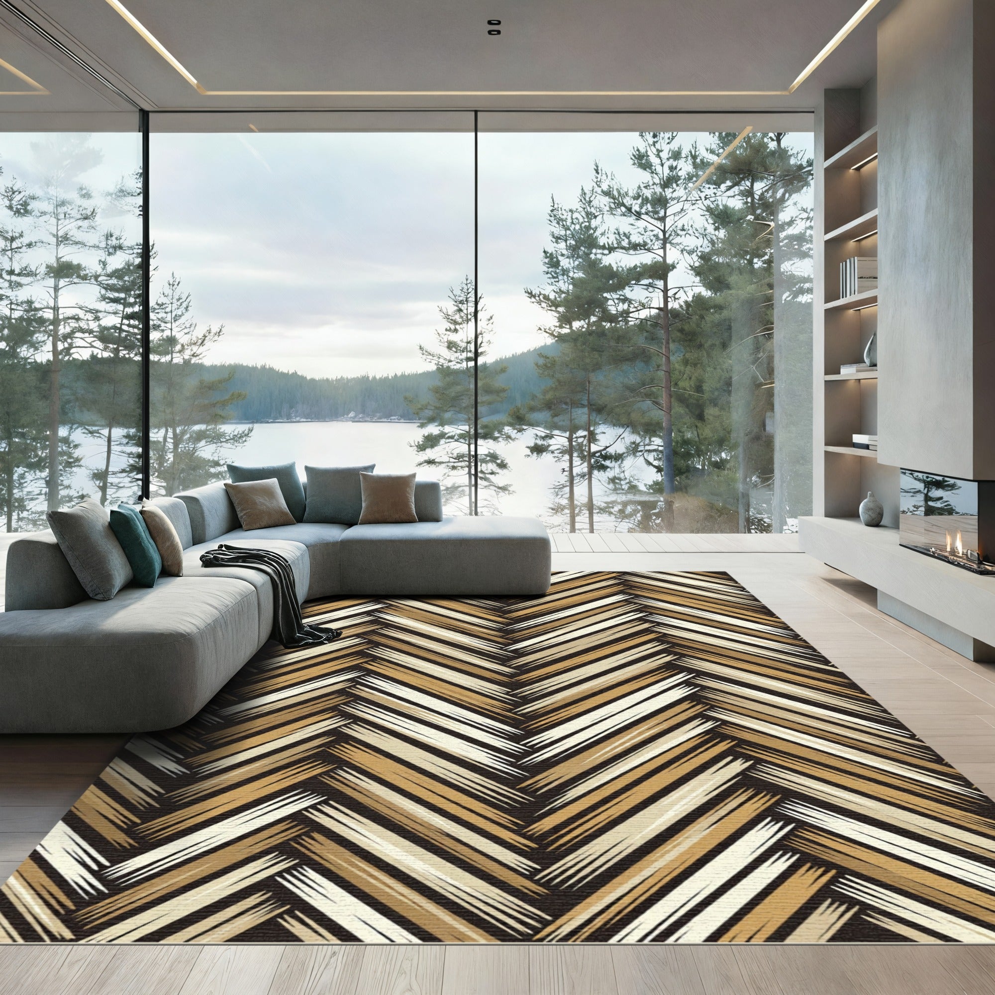 Warm Beige Herringbone Weave Rug