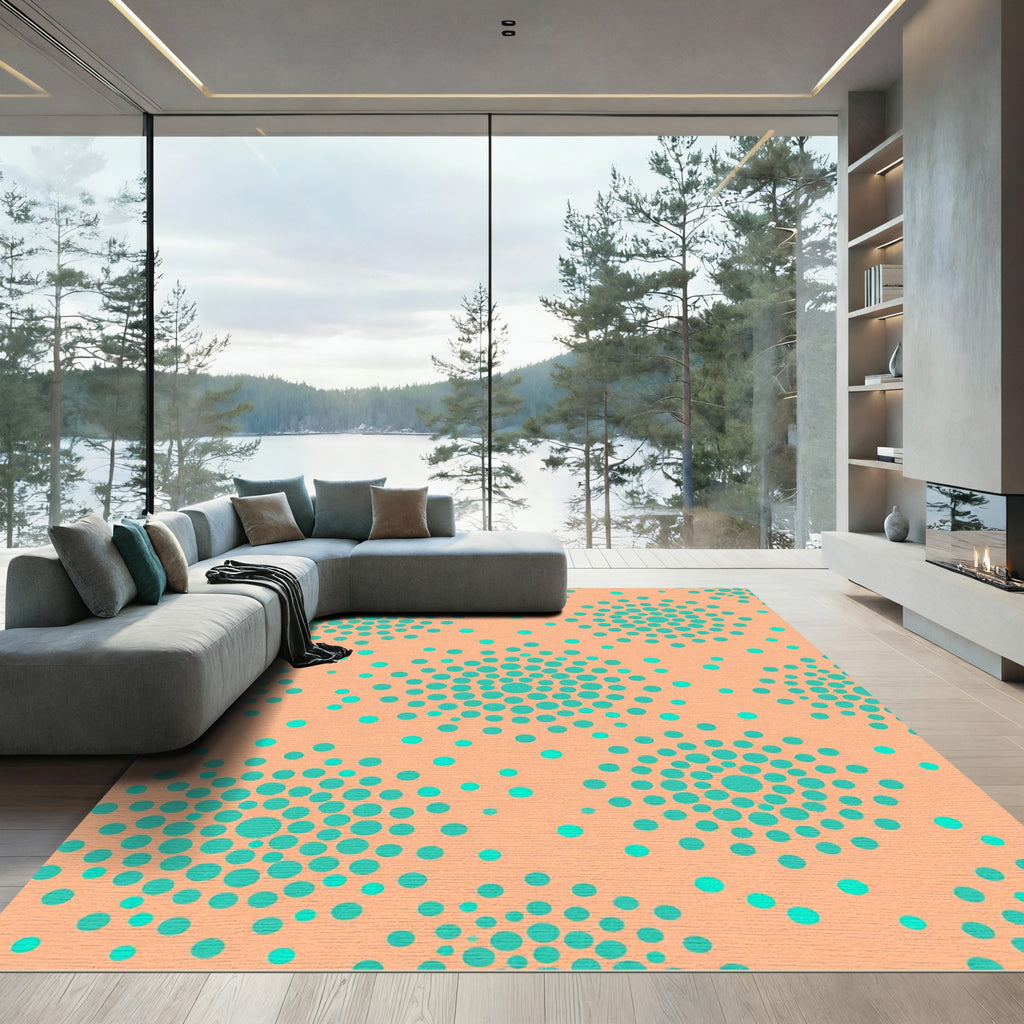 Peach Teal Polka Dot Scatter Rug