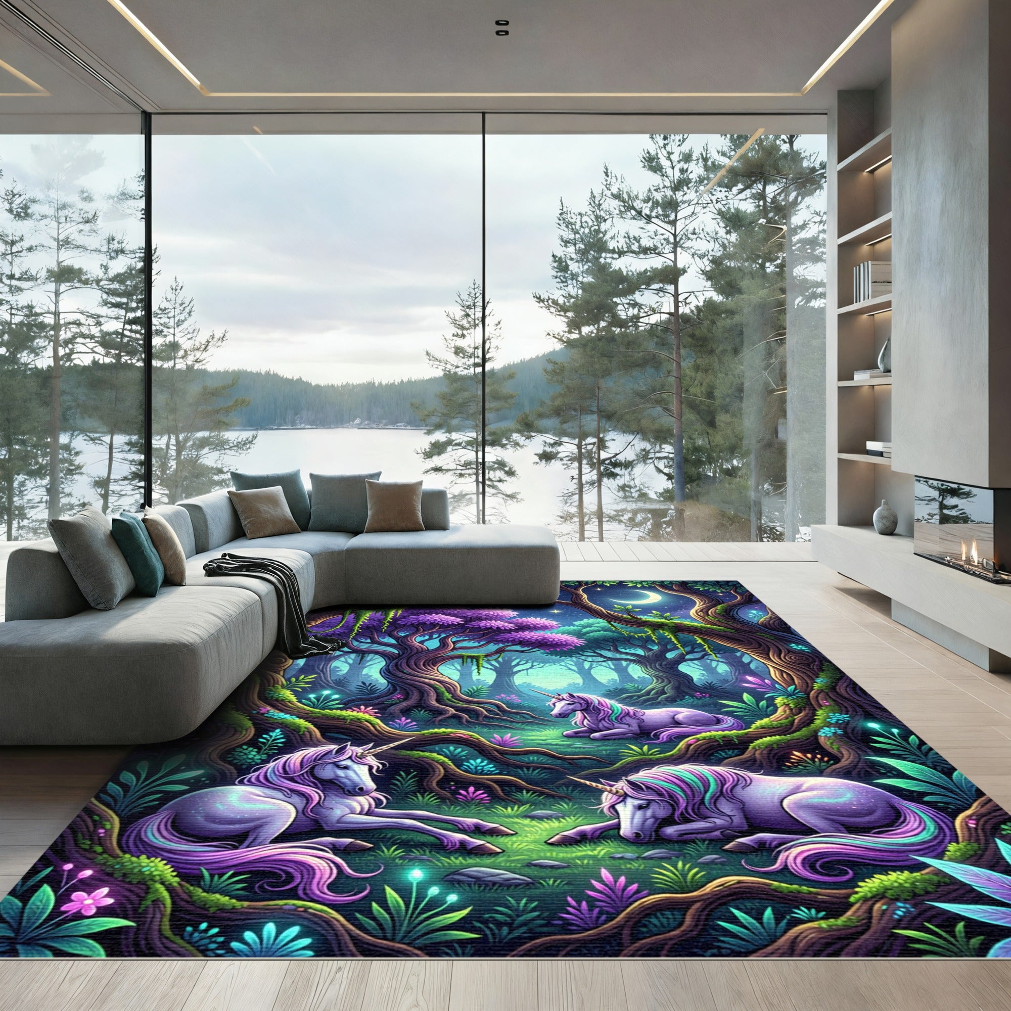 Enchanted Unicorn Forest Twilight Realm Rug