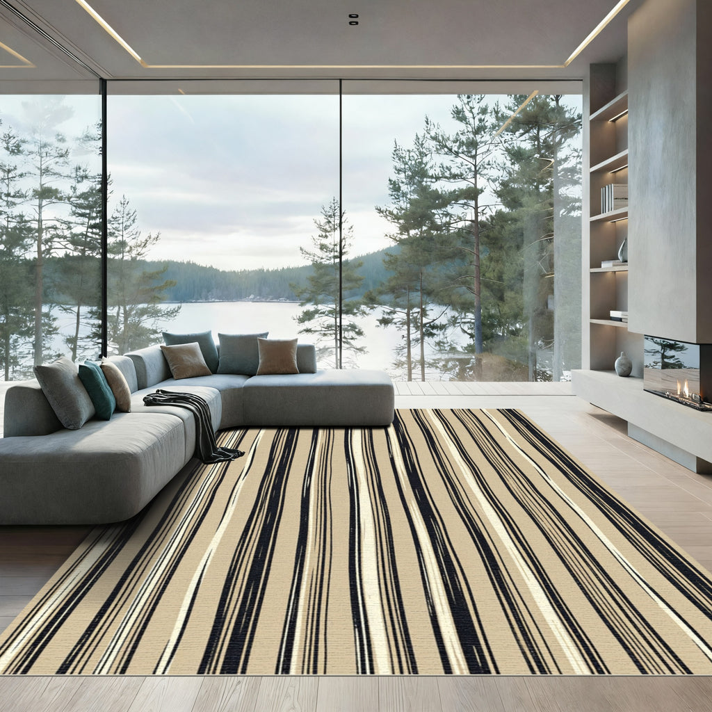 Earthy Beige Hand Drawn Stripe Rug