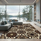Retro Brown Floral Bloom Arrangement Rug