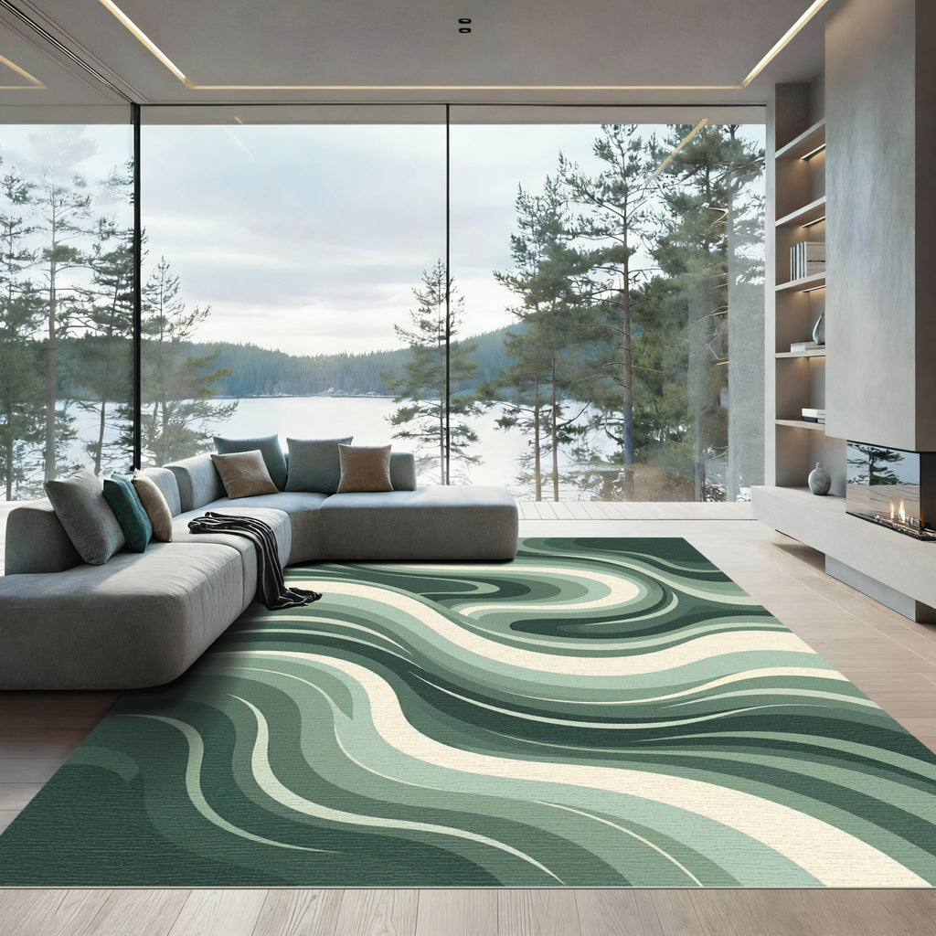 Verdant Green Abstract Swirl Rug