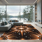 Celestial Gold Sunburst Geometric Art Rug