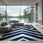 Sophisticated Navy and Silver Chevron Rug