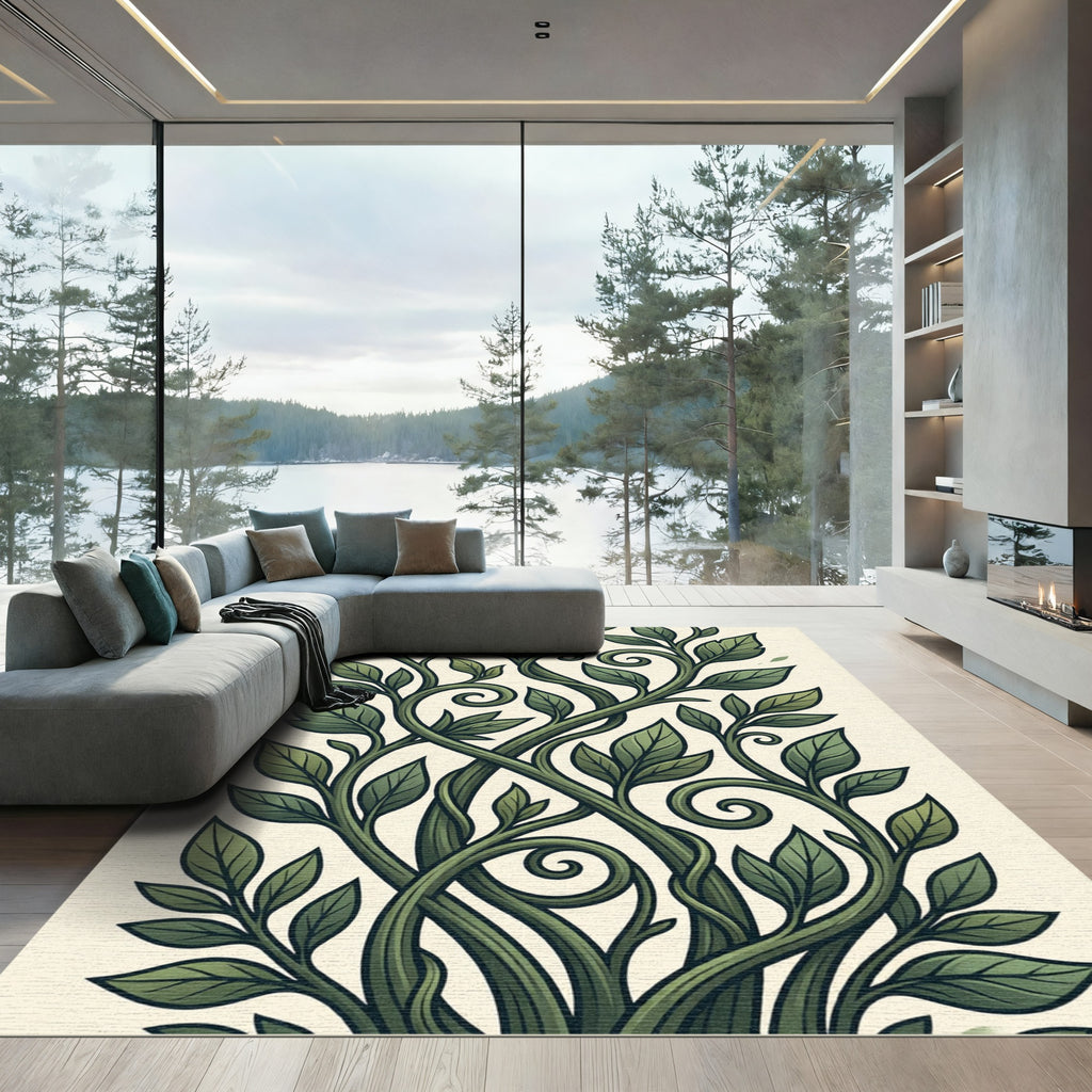 Elegant Botanical Sage Leaf Vine Rug