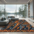 Bold Geometric Lightning Strike Orange Rug