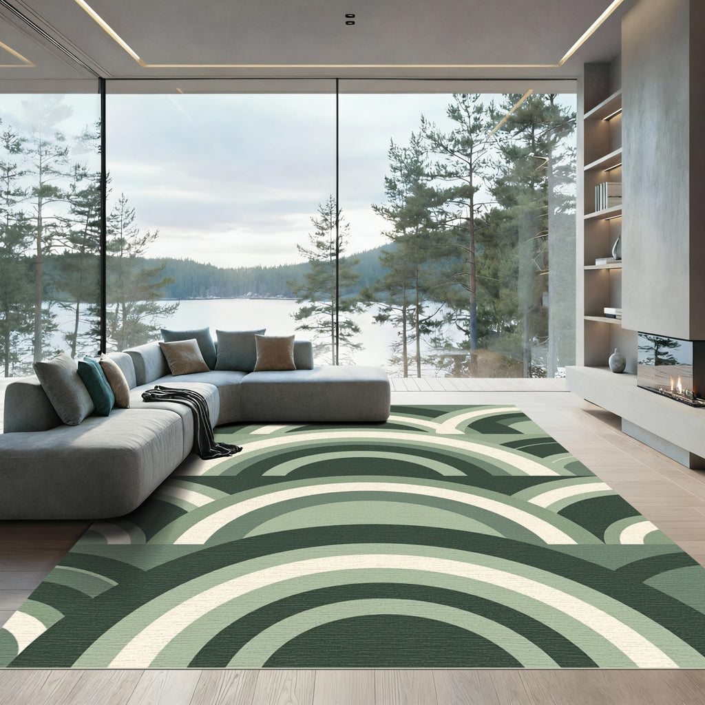Sage Green Mid-Century Arch Geometry Rug