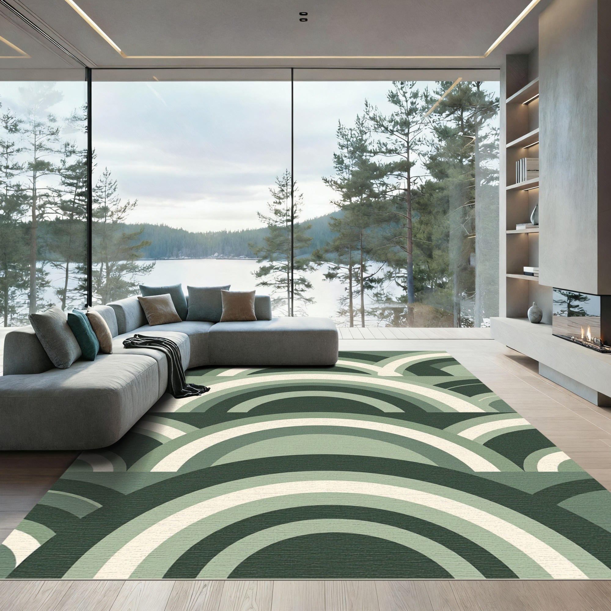 Sage Green Mid-Century Arch Geometry Rug