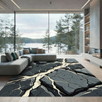 Monochrome Abstract Cracked Stone Texture Rug