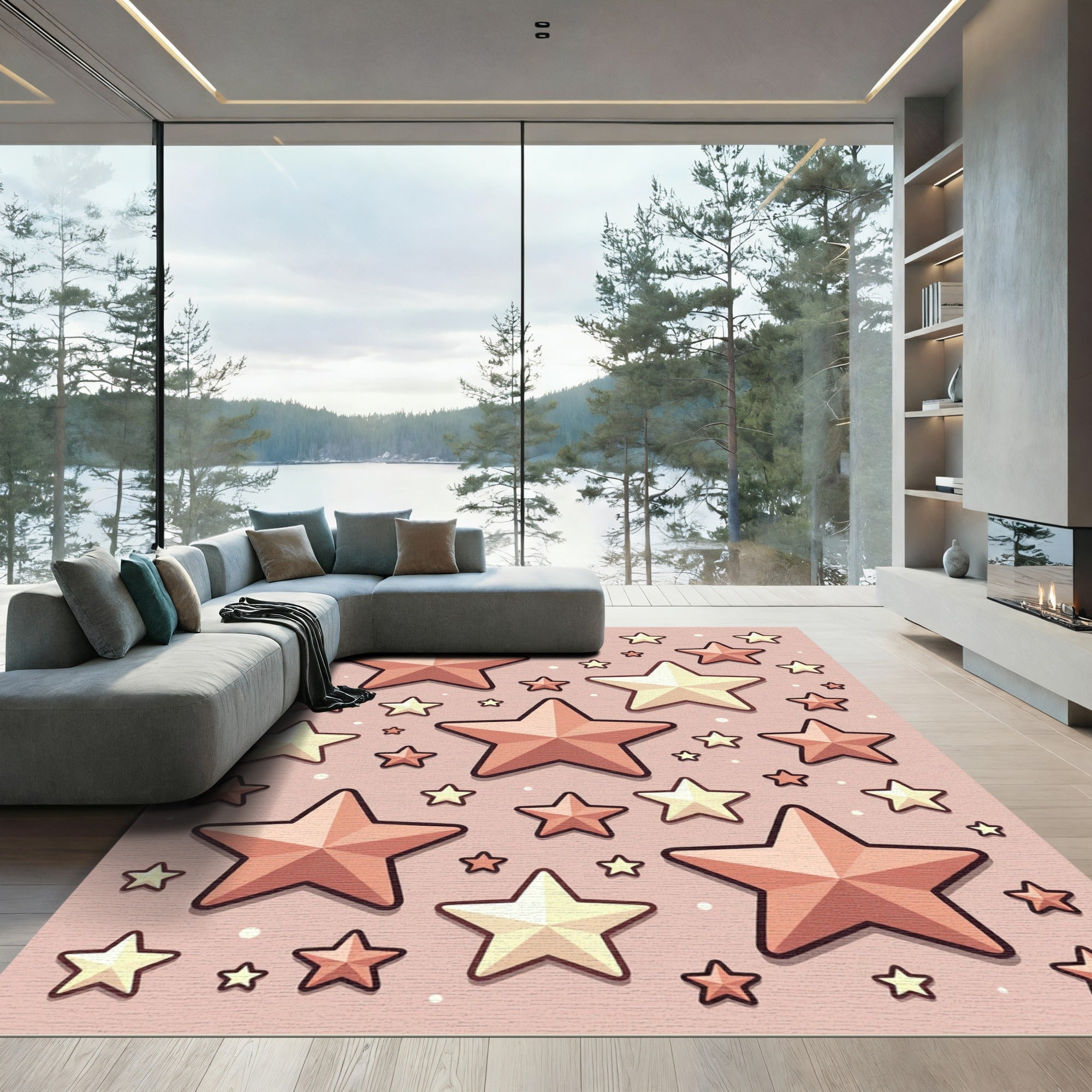 Rose Gold Star Scattered Background Rug