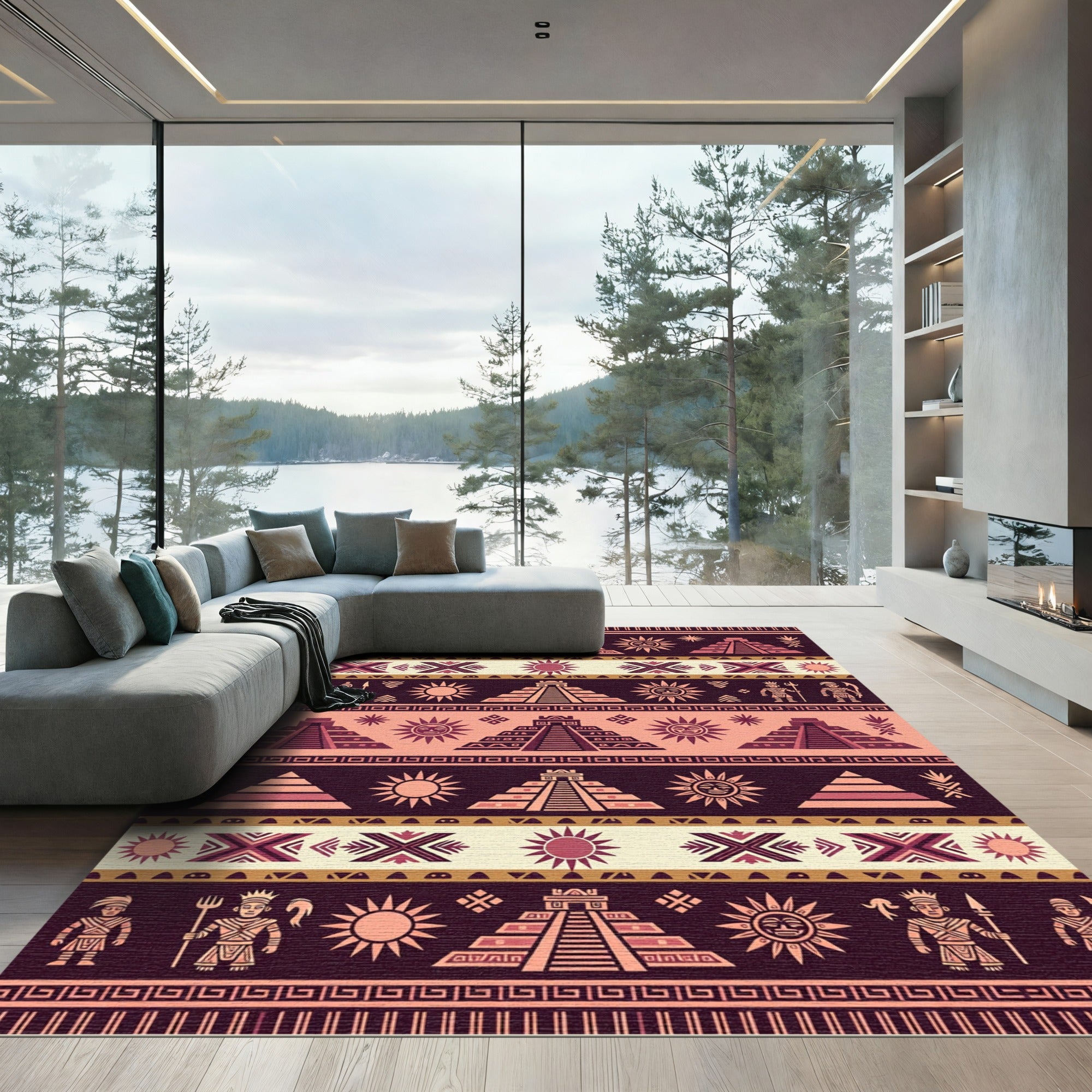 Ancient Sun Pyramid Tribal Pattern Rug