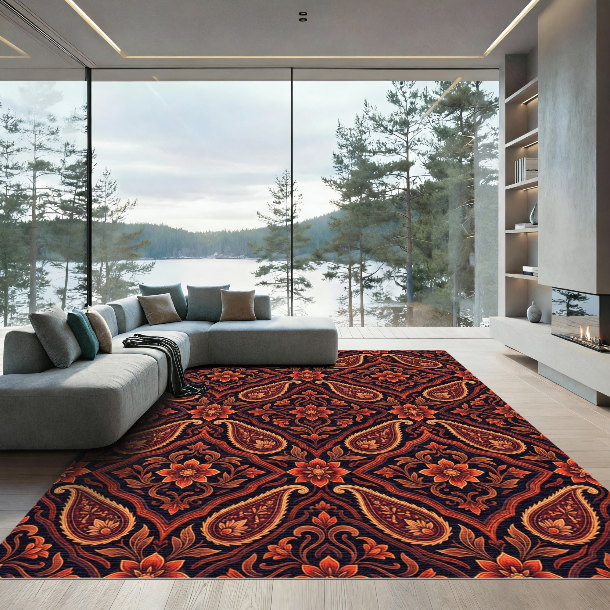 Ornate Copper Paisley Floral Medallion Rug