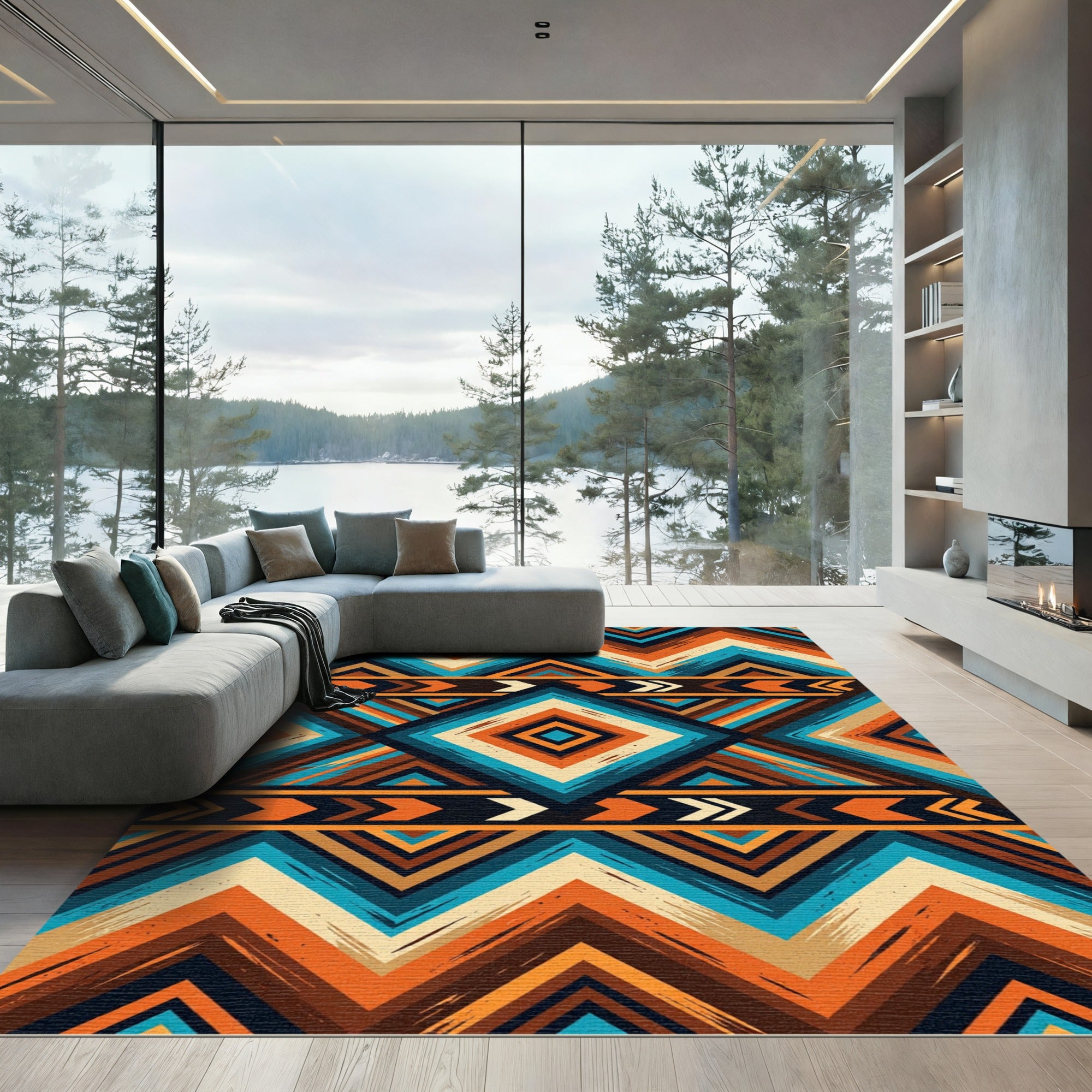 Vibrant Geometric Aztec Diamond Chevron Rug