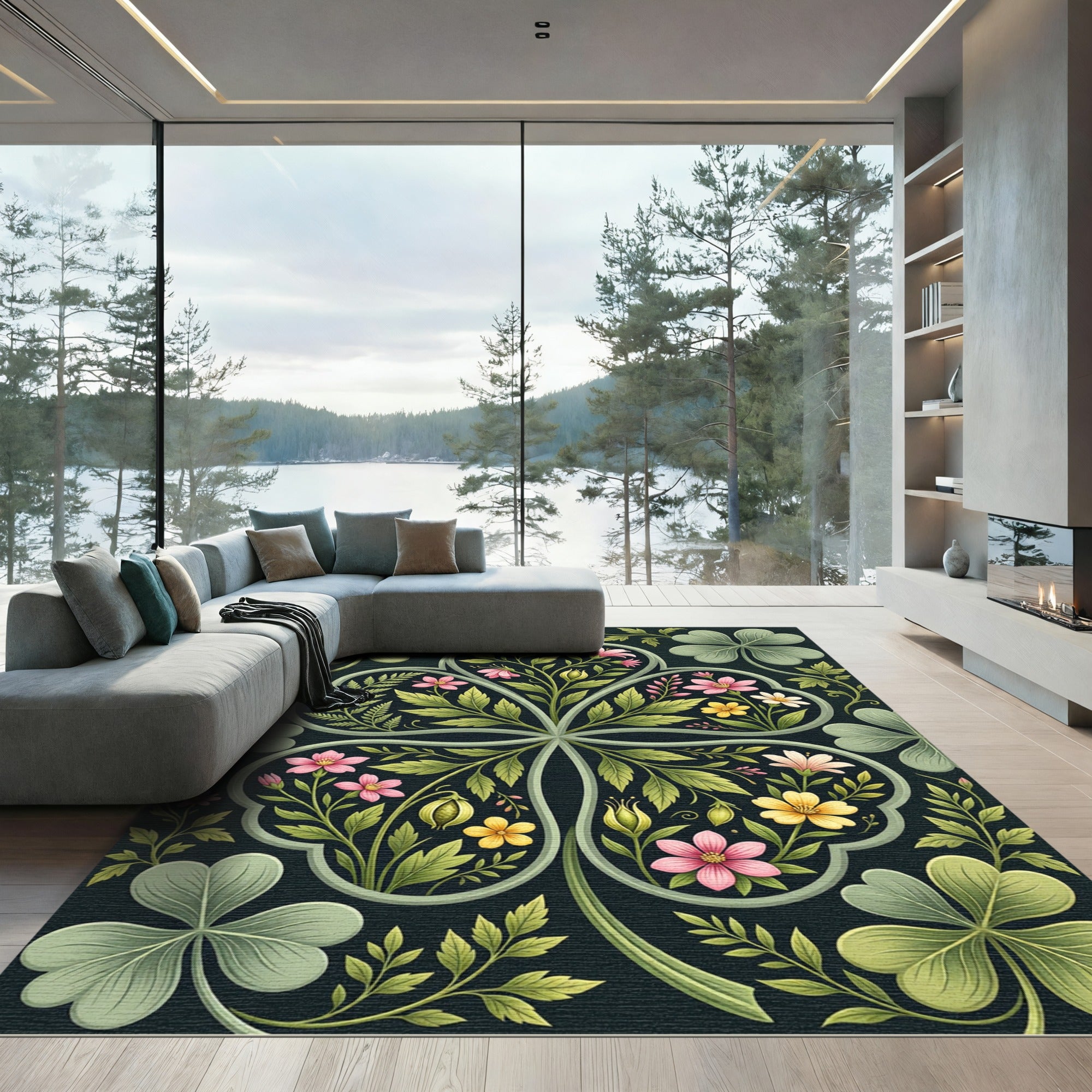 Botanical Four Leaf Clover Garden Rug
