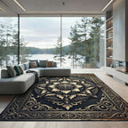 Ornate Antique Gold Floral Medallion Rug