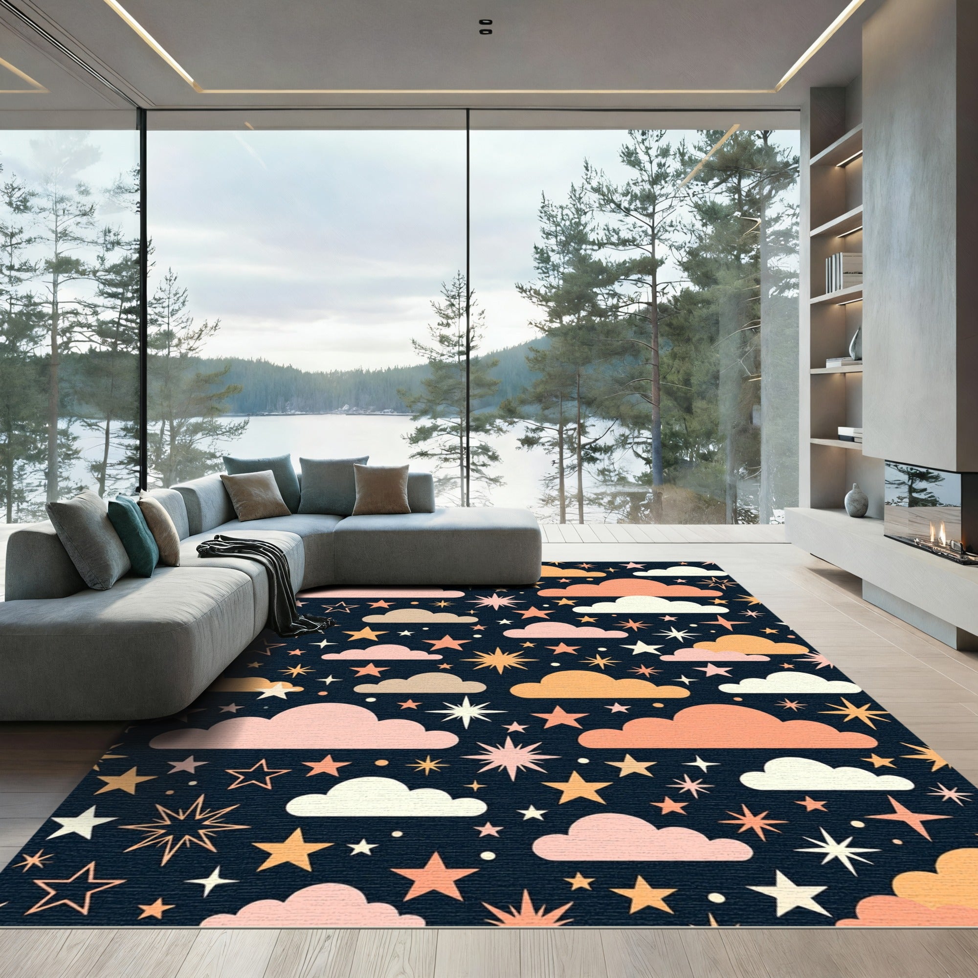 Celestial Peach and Cream Cloud Sky Rug