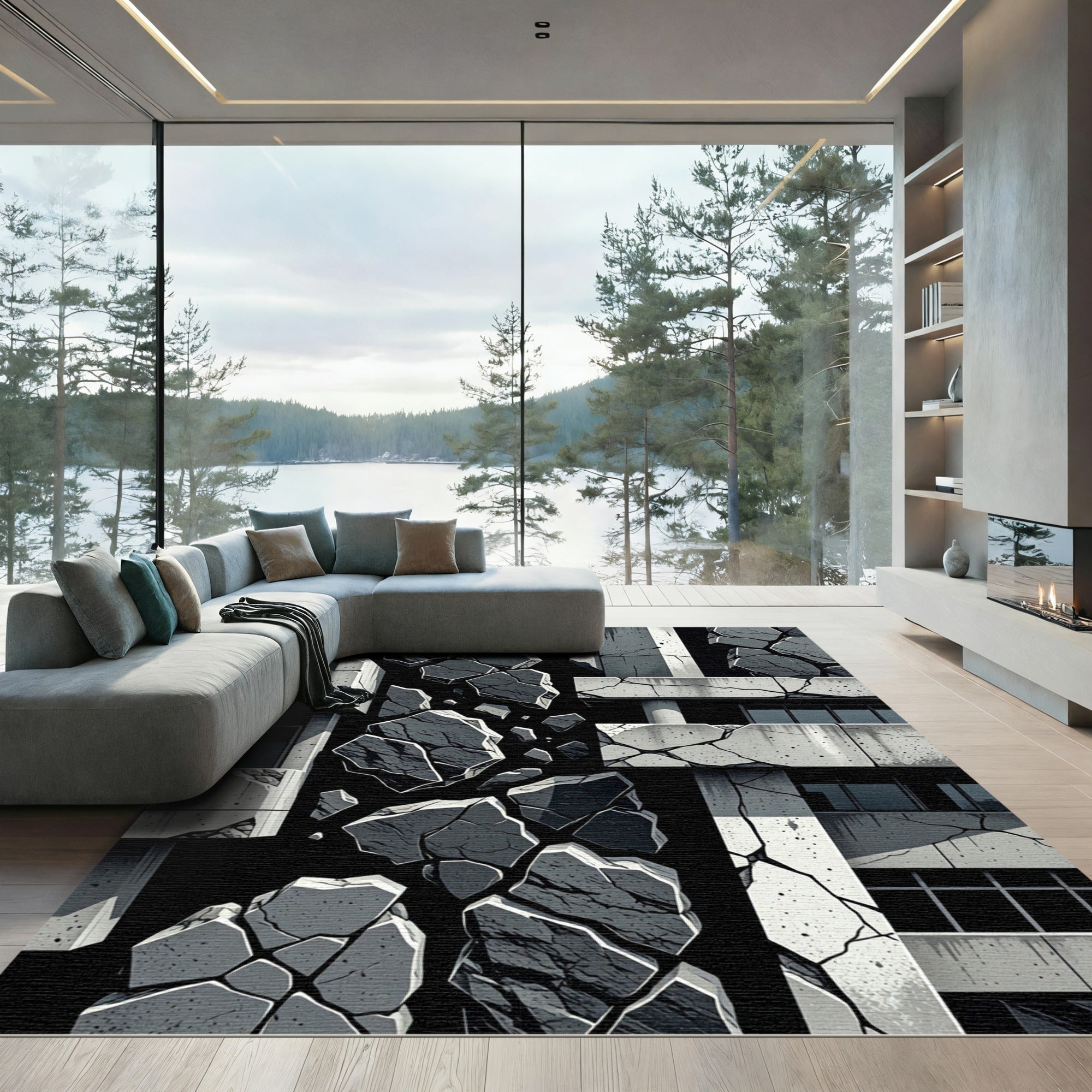 Monochromatic Cracked Building Debris Rug