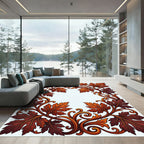 Ornate Autumn Leaf Border Scrolling Vines Rug