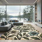 Archaic Teal Floral Vine Meadow Rug