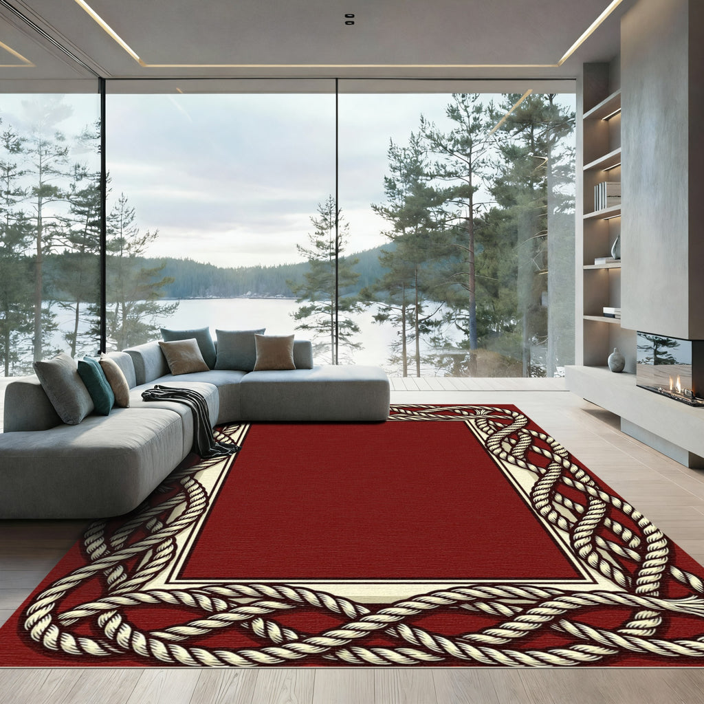 Braided Rope Border Red Rug