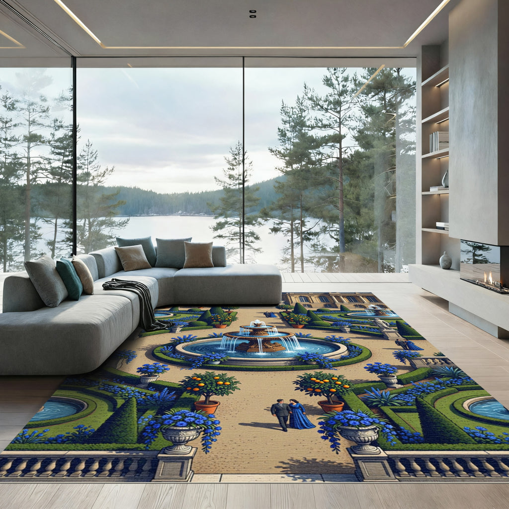 Azure Ornate Fountain Versailles Garden Rug