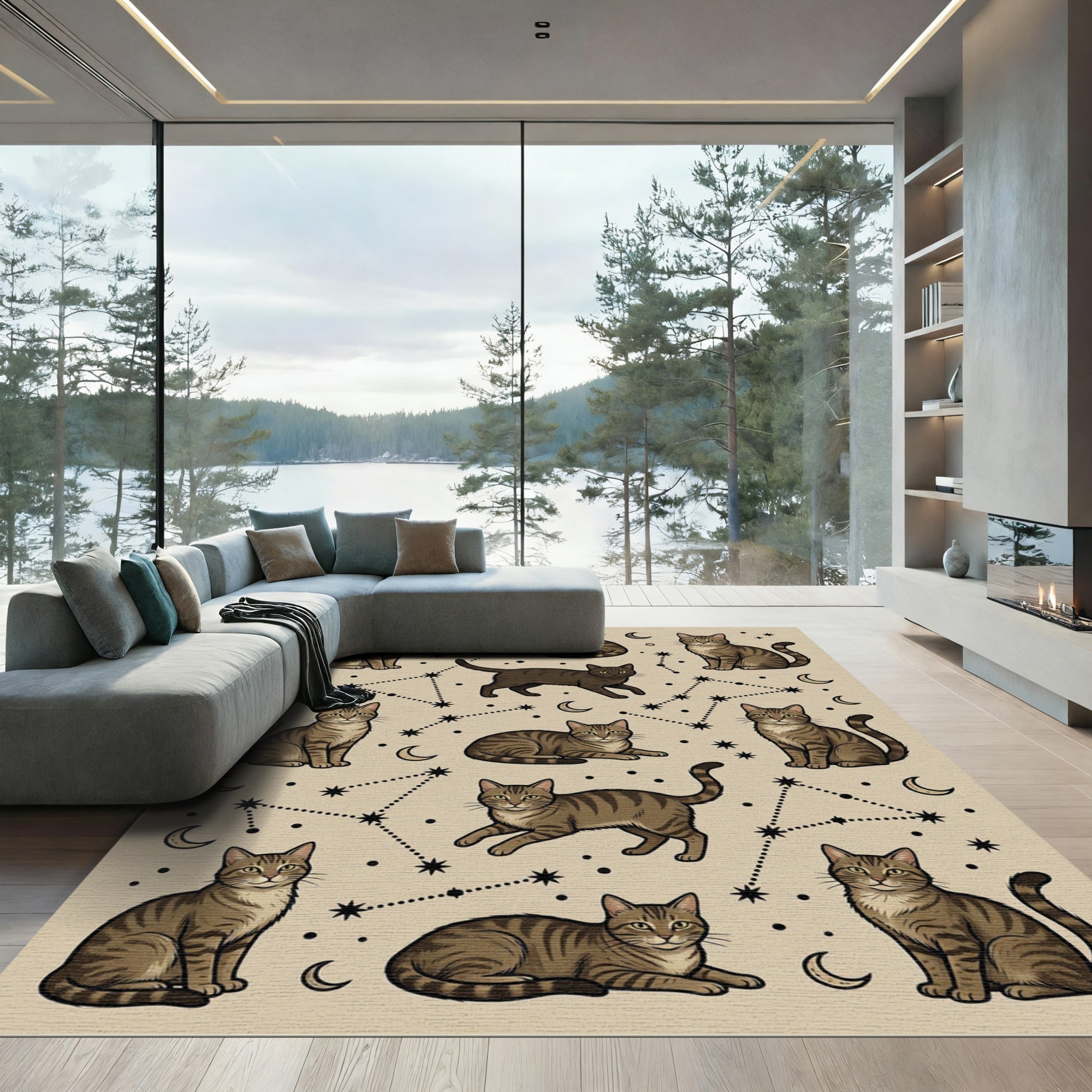 Celestial Tabby Cat Constellation Neutral Rug