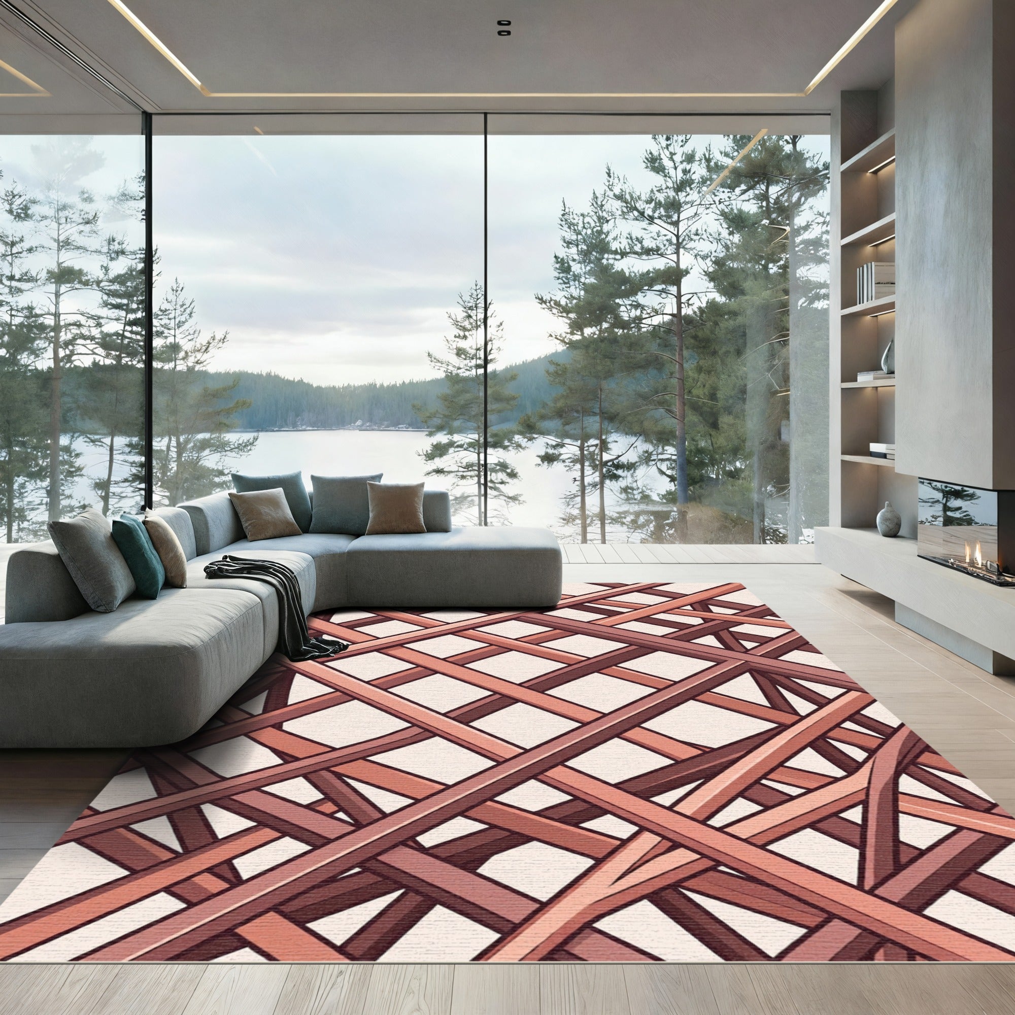 Copper Geometric Lattice Abstract Rug