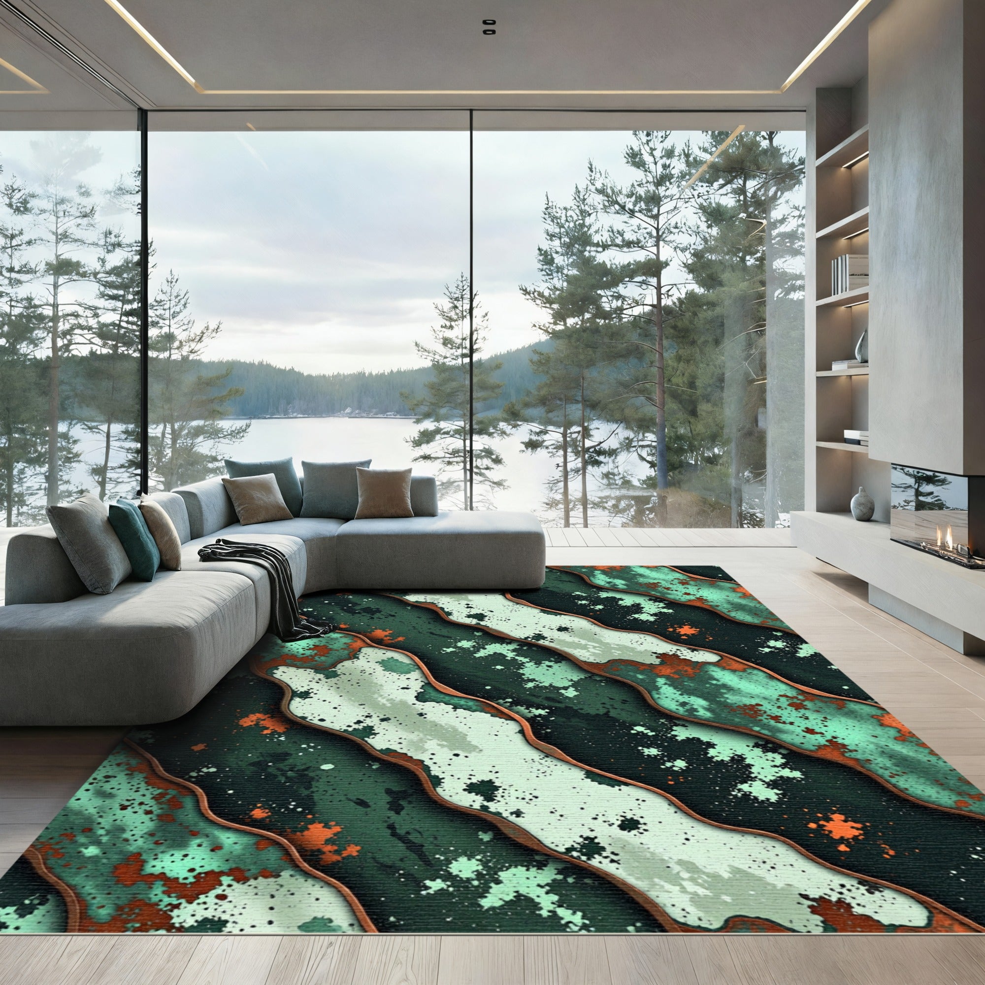 Verdant Copper Splash Wave Rug