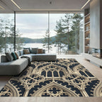 Ornate Gothic Arches Cream Blue Rug