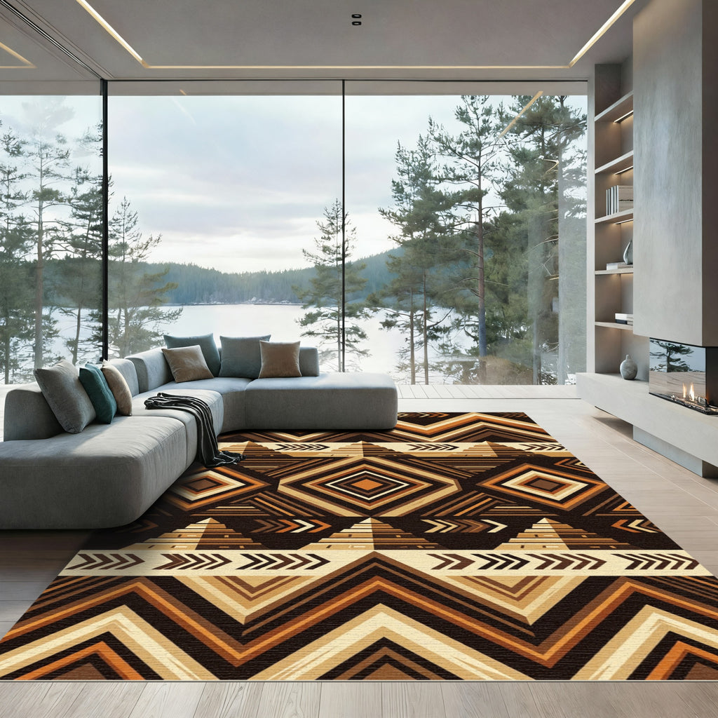 Earthy Brown Geometric Pyramid Step Rug