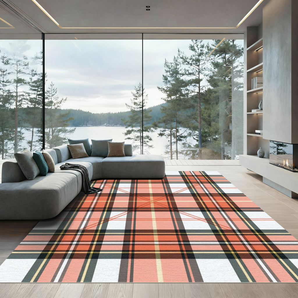 Classic Orange Plaid Tartan Lines Rug
