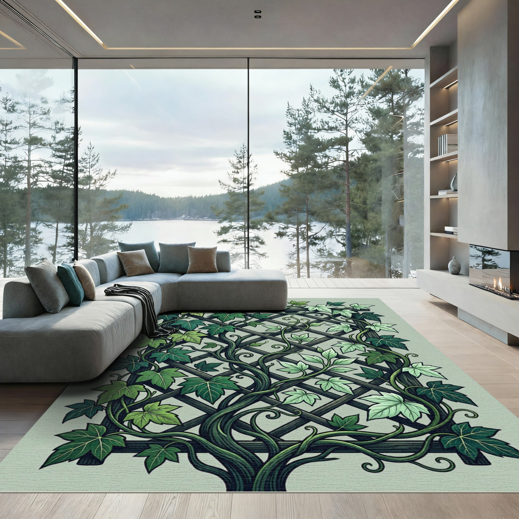 Green Vine Trellis Lattice Rug